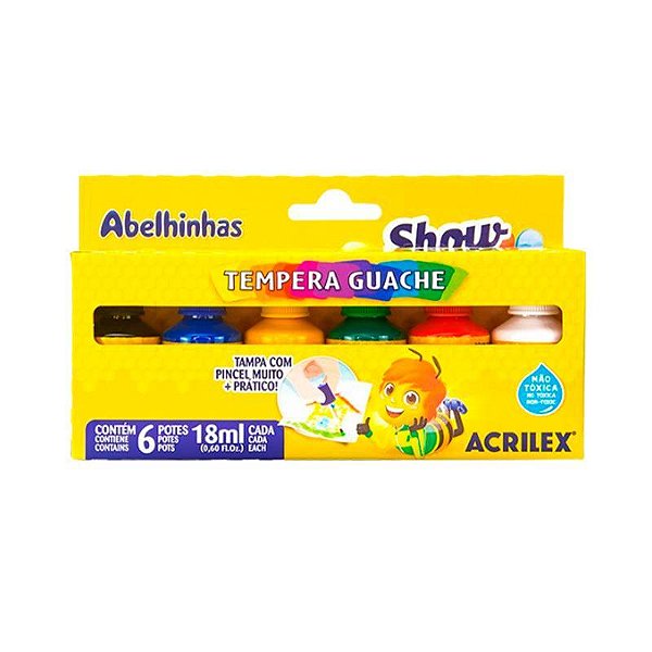 Tempera Guache Acrilex Com Pincel 6 Cores 18ml
