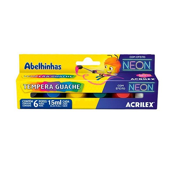 Tempera Guache Acrilex Neon 6 Cores 15ml