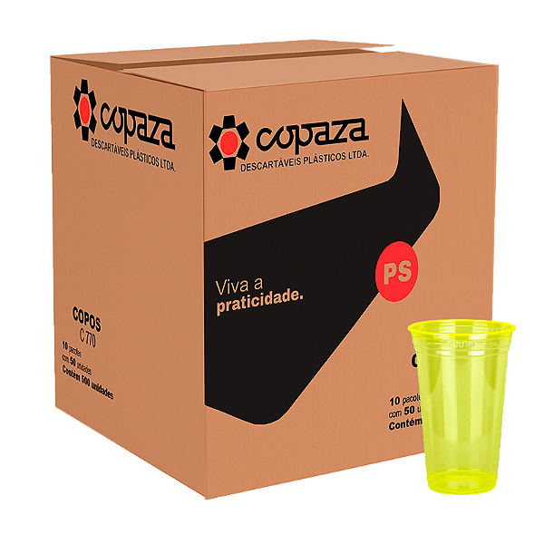 Caixa Copo Liso Copaza PS Neon 770ml 500 Unidades