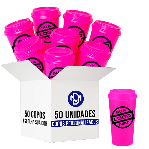 Kit 50 Copos Eco Com Tampa Personalizado Com Logo 400ml - Escolha a Cor