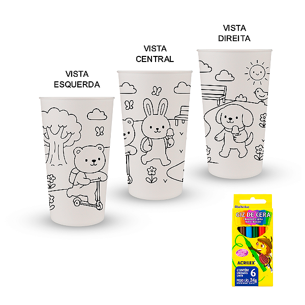 Kit Copos Eco para Pintar Bobby – Copos + Caixinha com 6 Gizes