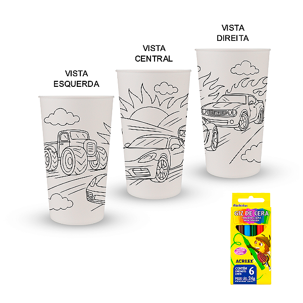 Kit Copos Eco para Pintar Carros – Copos + Caixinha com 6 Gizes