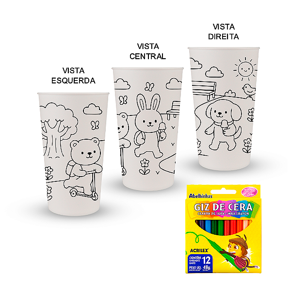 Kit Copos Eco para Pintar Bobby – Copos + Caixinha com 12 Gizes