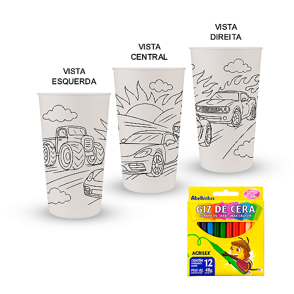 Kit Copos Eco para Pintar Carros – Copos + Caixinha com 12 Gizes