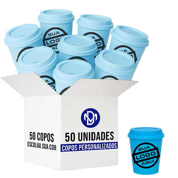 Kit 50 Copos Eco Com Tampa Personalizado Com Logo 250ml - Escolha a Cor