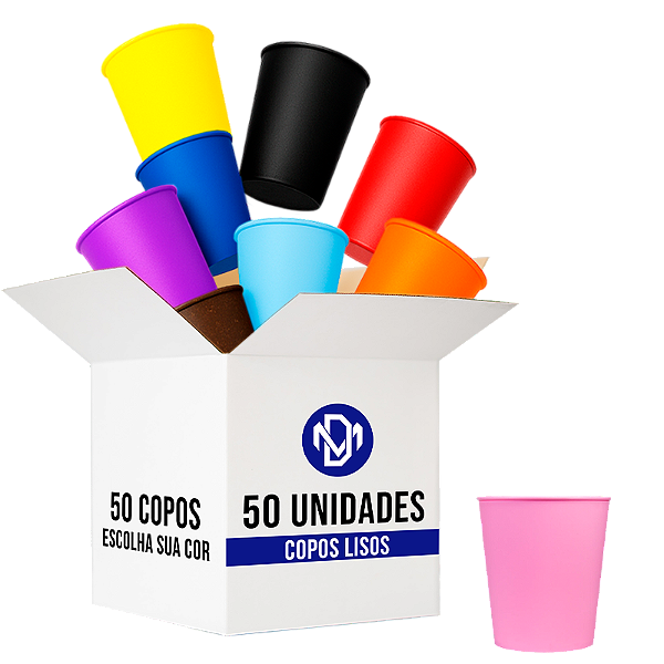 Kit 50 Copos Eco Liso 250ml - Cores Sortidas