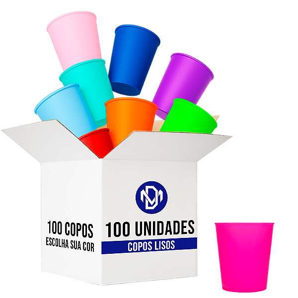 Kit 100 Copos Eco Liso 250ml - Cores Sortidas