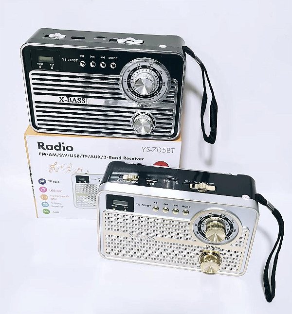Radio retro portatil recarregavel bluetooth am / fm / usb ys-705bt
