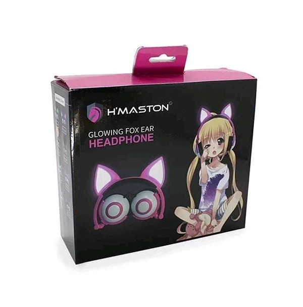 Fone de ouvido com fio orelha de gato led h'maston ej-x109