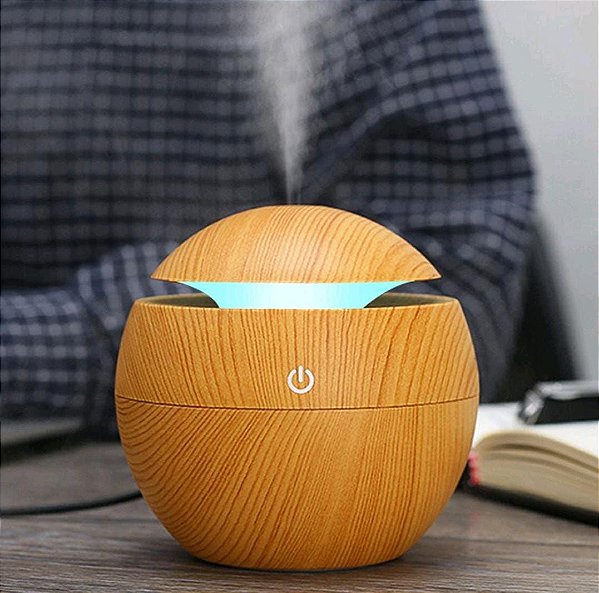 Umidificador aromatizador difusor de ar esfera amadeirado led mo-1503x
