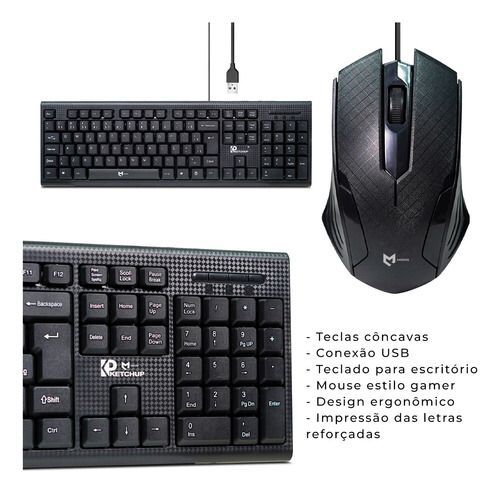 Kit teclado e mouse com fio ketchup kt-2011