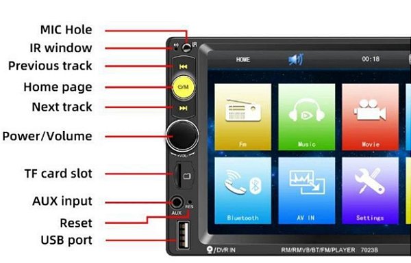 Aparelho central multimidia veicular receptor de radiodifusao automotivo bluetooth ketchup kt-7018