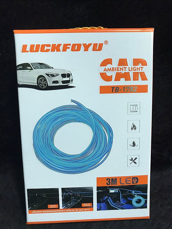 Fita de led veicular 3 mts led azul usb interno luckfoyu tb-1782