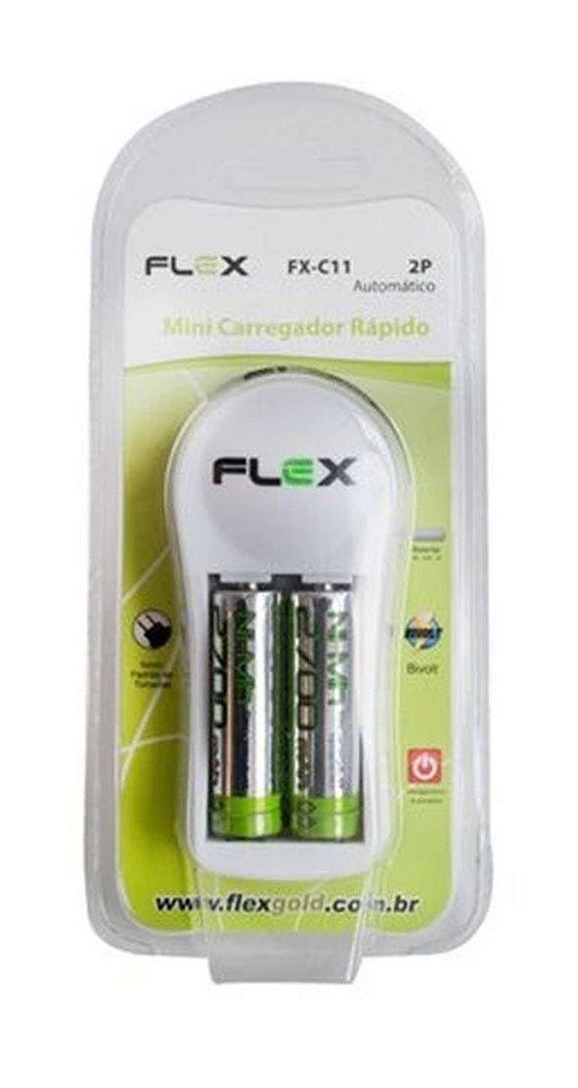 Carregador para pilhas/baterias recarregaveis flex fx-c11
