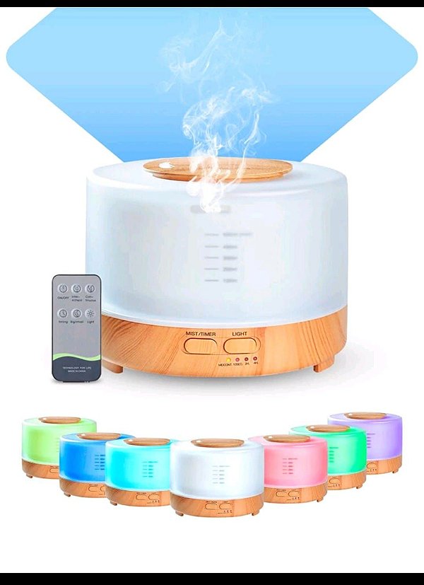 Umidificador aromatizador difusor de ar led base madeira