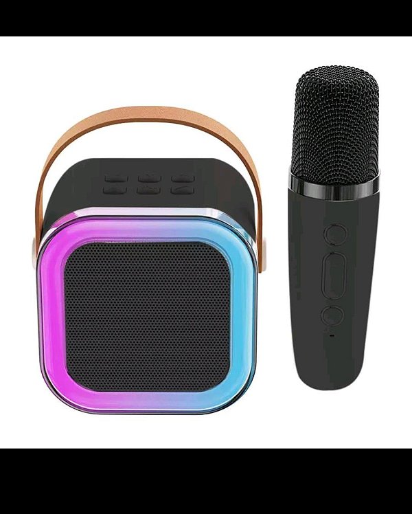 Caixa de som com microfone karaoke mini ktv k12 preto