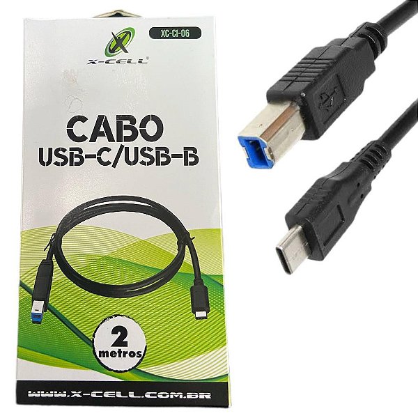 Cabo conector para impressora usb-c/usb-b 2 metros x-cell xc-cl-06