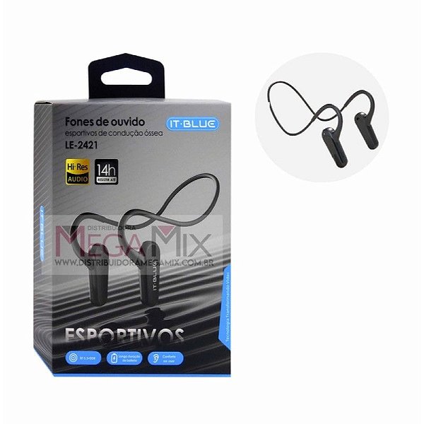 Fone de ouvido bluetooth esportivo de conducao ossea it-blue le-2421