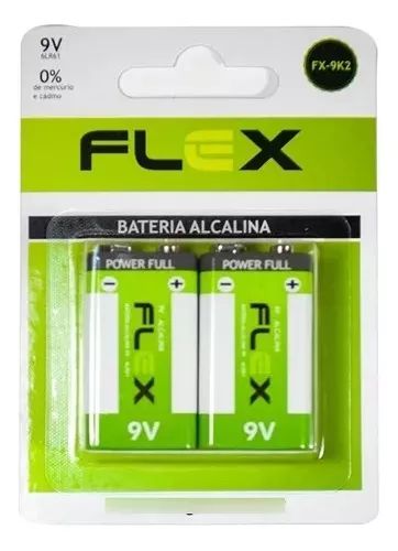 Bateria pilha alcalina 9v flex fx-9k2