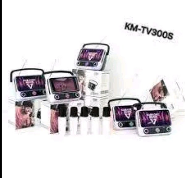 Caixa de som mini karaoke com microfone e suporte de celular modelo tv kapbom ka-tv300s