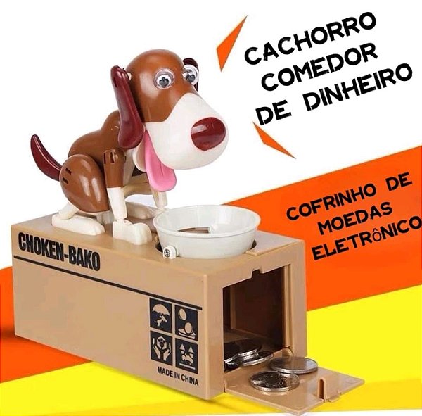 Cofrinho eletronico cachorrinho puxador de moedas tomate mtc-101