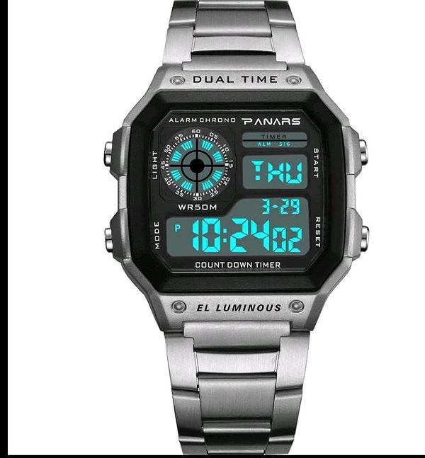 Relogio digital metalizado esportivo estilo g-shock tomate mtx-009