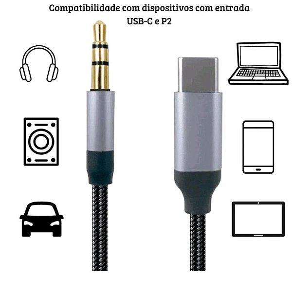 Cabo adaptador 3.5 auxiliar tipo c para p2 al-152-ty