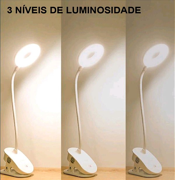 Luminaria de mesa recarregavel flexivel com prendedor touch nsbao yg-t102