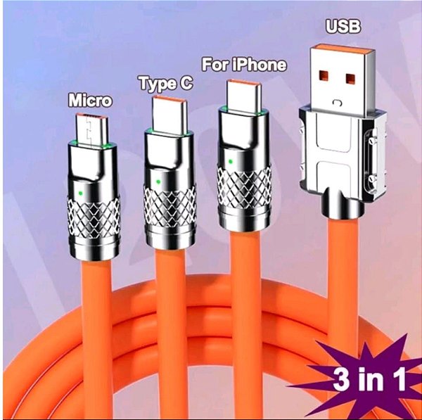 Cabo carregador 3 em 1 ios/tipoc/v8 turbo 66w it-blue le-868