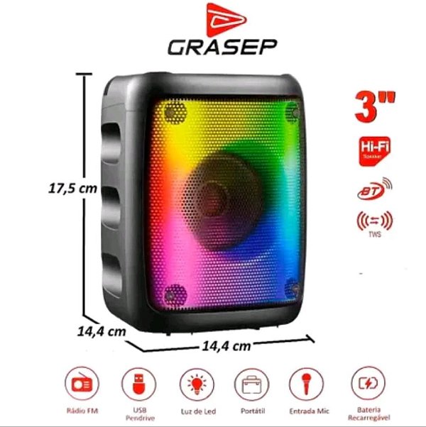 Caixa de som bluetooth/fm radio/tf/usb rgb grasep d-3139
