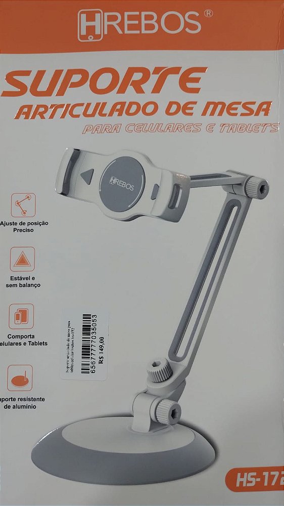 Suporte articulado de mesa para tablet/celular hrebos hs-172
