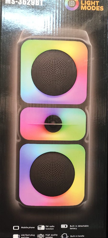 Caixa de som bluetooth/usb/tf/fm radio rgb mobile 10w ms-3629bt