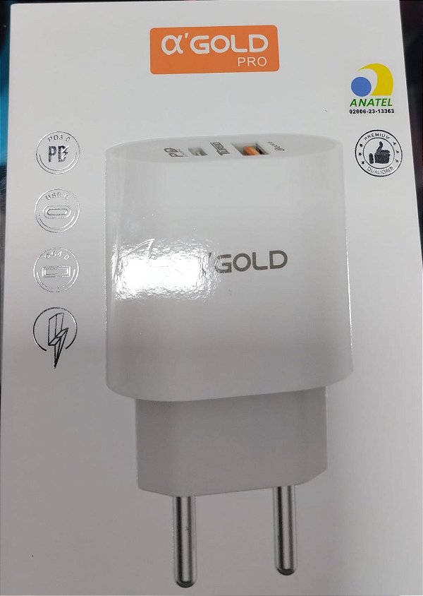 Carregador de celular fonte 2 entradas  usb-c  e usb para ios iphone 40w