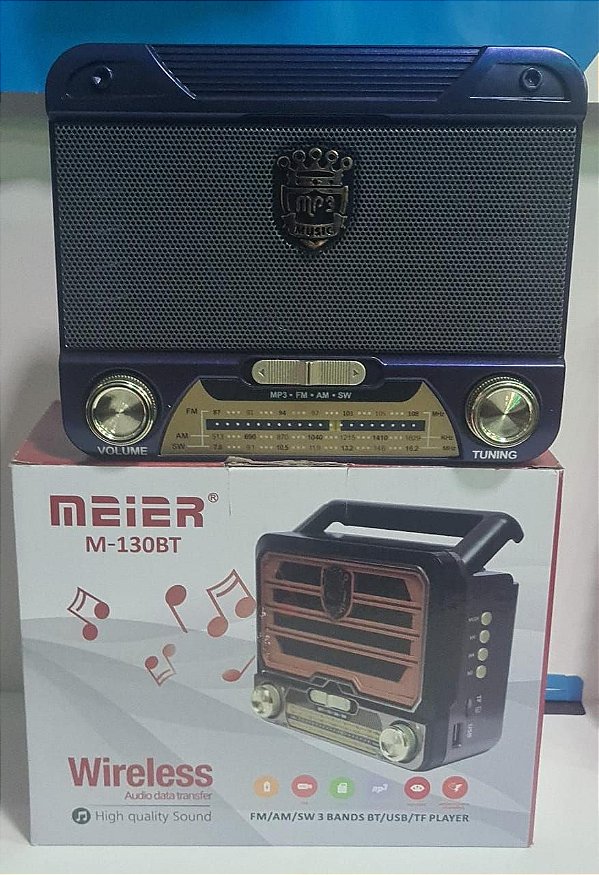 Radio retro am / fm recarregavel meier m-130bt