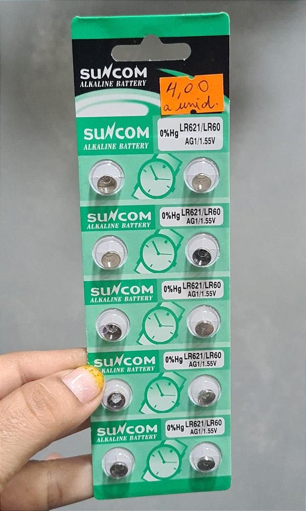 Pilha bateria botao suncon lr621 4,00 a unid