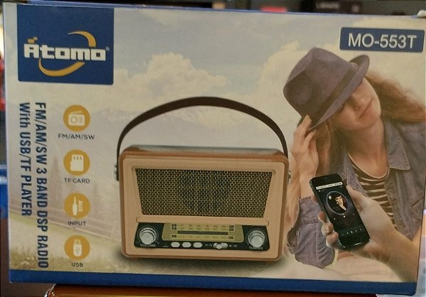 Radio retro am/fm/usb/tf/bluetooth recarregavel