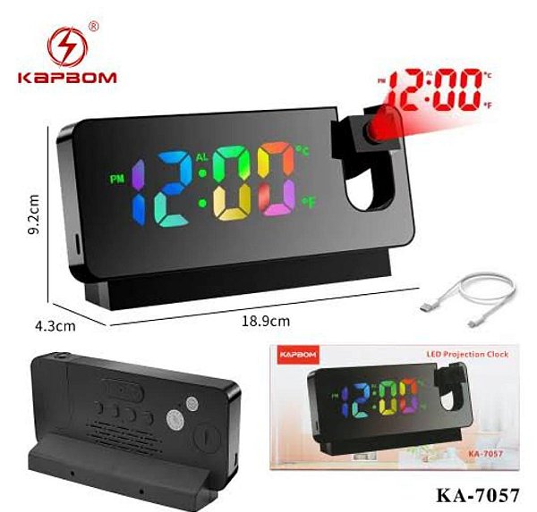 Relogio despertador digital de mesa led rgb kapbom ka-7057