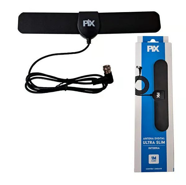 Antena digital de tv ultra slim interna 4k/hdtv/vhf/uhf pix