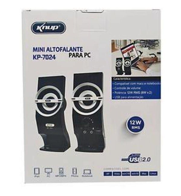 Caixa de som alto falante usb para pc 12w knup kp-7024