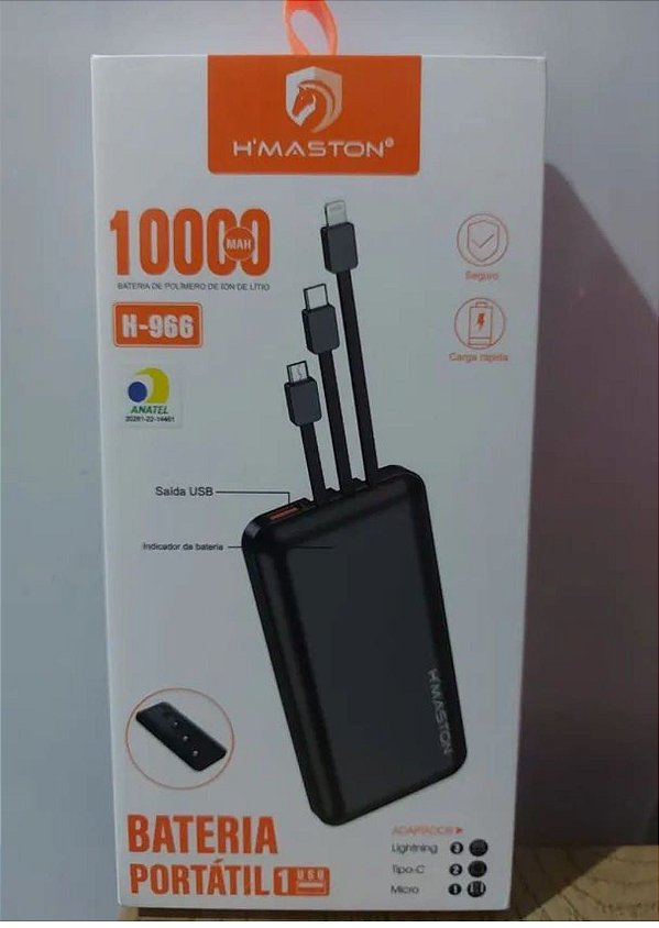 Carregador bateria portatil power bank 10000mah h'maston h-966
