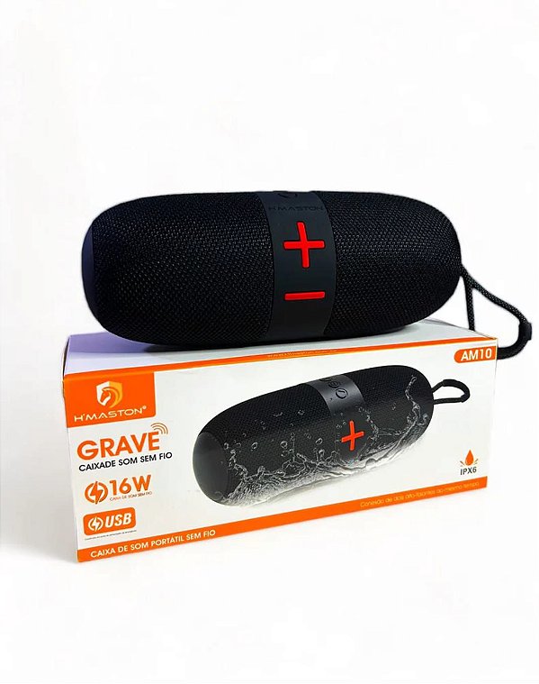 Caixa de som bluetooth/tf/fm radio/usb/aux recarregavel 16w h'maston am10