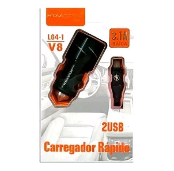 Carregador veicular 2 usb x v8 h'maston 3.4a s15
