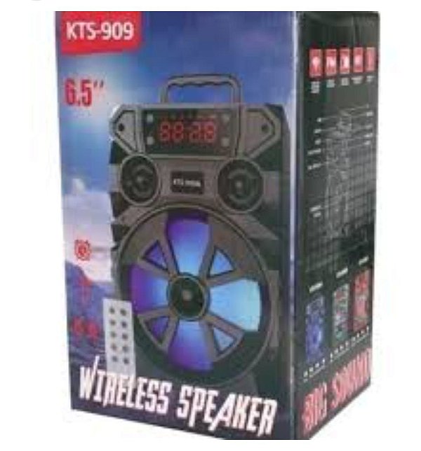 Caixa de som bluetooth/tf/fm radio/usb/aux recarregavel  6.5'' kts-909a