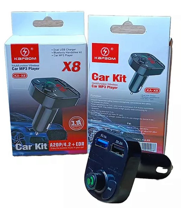 Transmissor receptor veicular bluetooth mp3 2usb kapbom x8