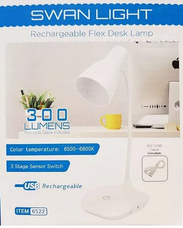 Luminaria de mesa led recarregavel swan 300 lumens it.6532
