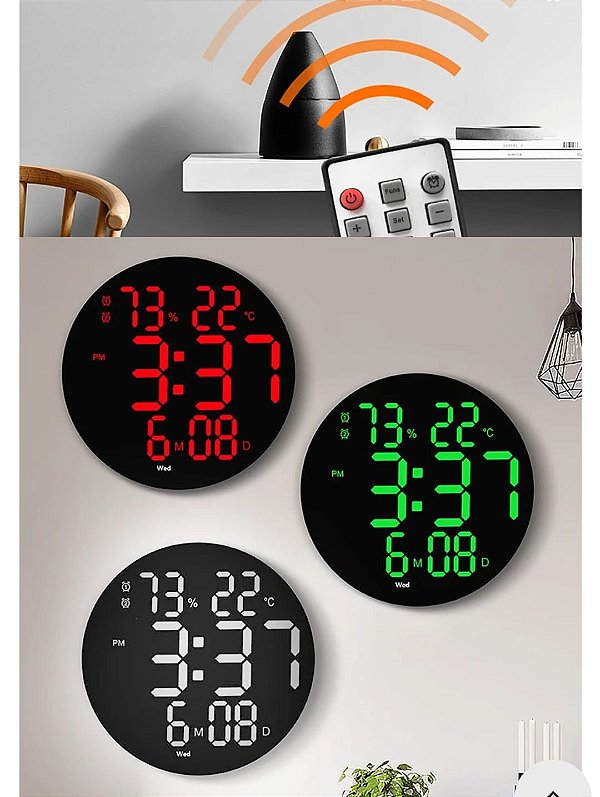 Relogio digital led de parede/mesa com controle redondo le-2162