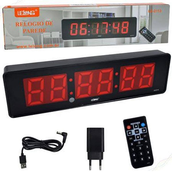 Relogio digital led de parede com controle slim 1105