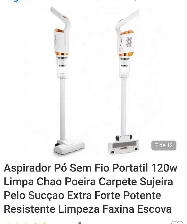 Aspirador de po a vacum recarregavel vtr-03694Aspirador Pó Sem Fio Portatil 120w Limpa Chao Poeira Carpete Sujeira Pelo