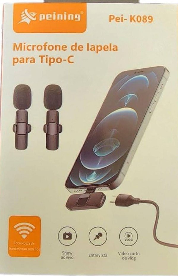 Microfone de lapela wireless bluetooth tipo c com 2 unid