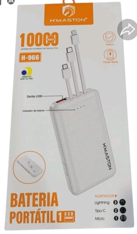 Bateria carregador portatil power bank 10000mah h'maston h-966